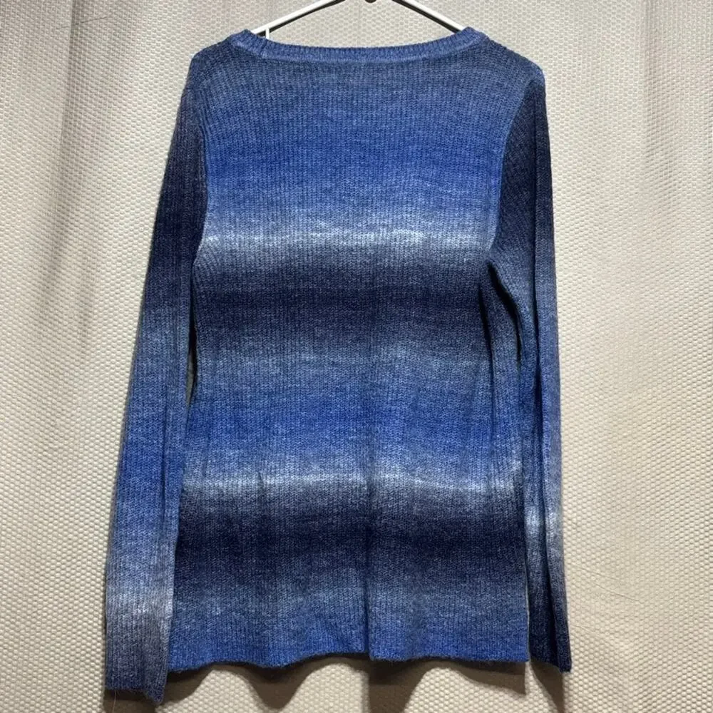 Skye's The Limit Blue Ombre Tie-Dye Crewneck Sweater Size Large Striped Knit NWT